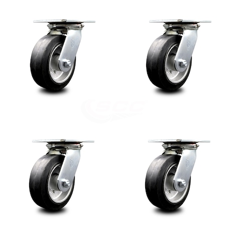 Service Caster 6 Inch Heavy Duty Rubber on Aluminum Caster Set with Roller Bearings, 4PK SCC-35S620-RAR-4